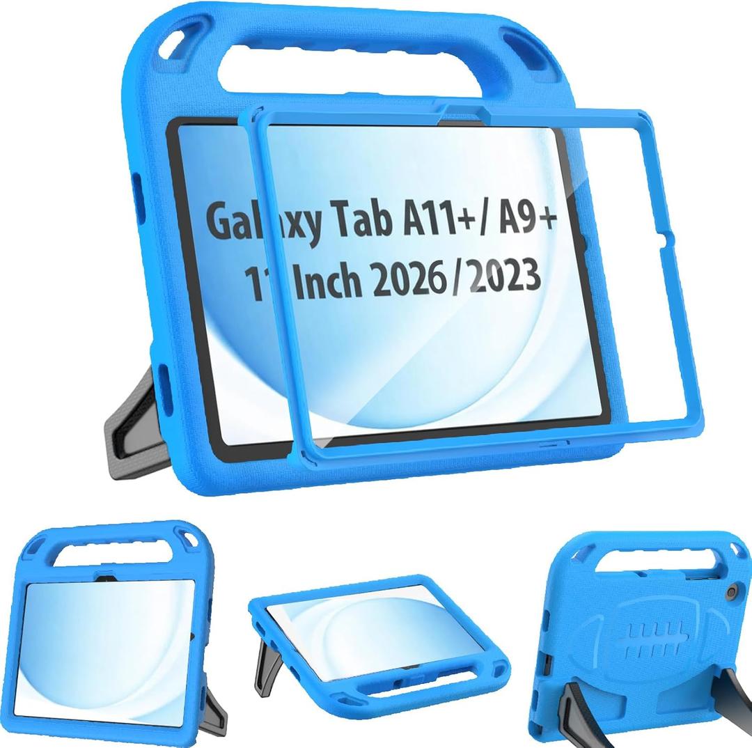 BMOUO Kids Case for Samsung Galaxy Tab A11+ Plus 11” 2026/A9+ Plus 11 Inch 2023, with Screen Protector, Shockproof Lightweight Stand Handle Samsung Galaxy Tab A11 Plus/A9 Plus Case for Kids, Blue