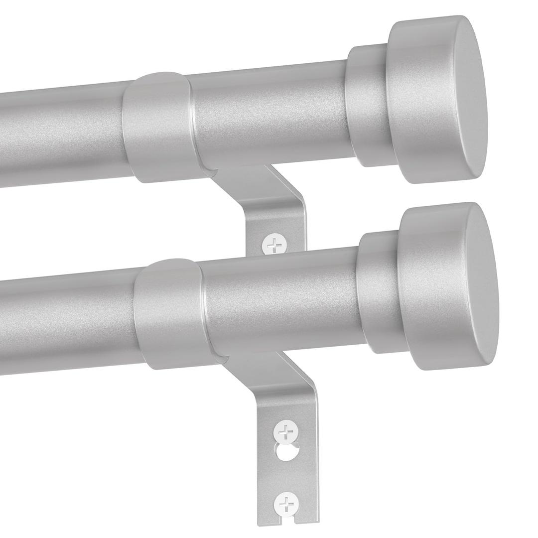 2 Pack Silver Curtain Rods for Windows 32 to 90 Inch, Heavy Duty Curtain Rod Adjustable Length, 1 Inch Diameter Modern Decorative Curtains Rods(Silver,32-90"-2 Pack)