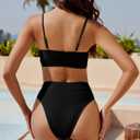 YACUN Women's High Waisted Bikini Swimsuit Two Piece Strapless Bandeau Cheeky Bathing Suits (Black, L)