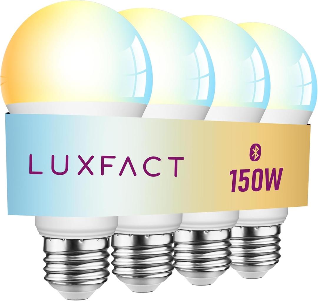 Alexa Light Bulbs 150W Equivalent, Smart Light Bulbs Directly Compatible with Alexa, Tunable Warm to Cool White, A19 E26 Bluetooth Light Bulb, No WiFi Required, 14W 1600LM, 4 Pack