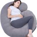 1 MIDDLE ONE Pregnancy Pillow, C Shaped Full Body Pillow for Maternity Support and Pregnant Women Sleeping with Velvet Cover (Dark Grey)