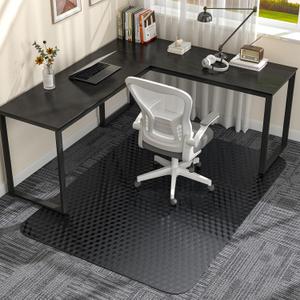 Office Chair Mat for Low Pile Carpet with Lip, 36" x 48" Clear Plastic Heavy Duty Floor Protector, Smooth Glide Desk Chair Mat for Rolling Chairs, Computer Chair Mat for Home OfficeGaming-Black