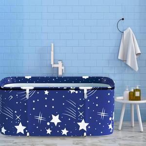 Foldable Bathtub Portable Soaking Bath Tub,Eco-Friendly Bathing Tub for Shower Stall,Thickening with Thermal Foam to Keep Temperature (XL Blue Sky)