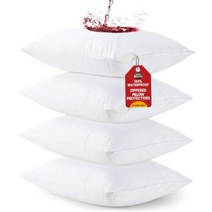 Utopia Bedding Waterproof Queen Size Pillow Protectors Zippered (4 Pack, White), Dust Mite and Bed Bug Proof Pillow case Protectors, Moisture Wicking Pillow Encasement Covers 20 x 28 Inches