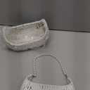 Rattan Flower Girl Basket with Pearl Handle, Rattan Half Moon Wicker Basket, Flower Girl Basket Wedding Basket for Home Wedding Decor, Photo Props, Camping