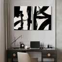 2Pcs Framed Abstract Black and White Canvas Wall Art Minimalist Brushstroke Line Prints Modern Home Gallery Style Painting Posters Picture Bedroom Living Room Office 12x16 Inch Ready to Hang