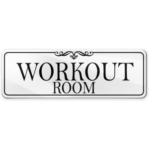 9x3 Inch Workout Room Sign GYM Door Sign Acrylic Self-stick Door Wall Signage for GYM Business Home (Elegant White)