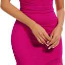 BeryLove Women's Summer Ruched Cocktail Party Dresses | Midi, Bodycon, Off the Shoulder, Ruffled, Club, Wedding, Formal WY001 Rose Red L (Pink, L)