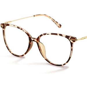 Gaoye Cute Retro Blue-Light Glasses - Mixed Material Frames, Metal Arms, Plastic Nosepads - UV400 Computer Lenses (1-leopard/Transparent Lens)