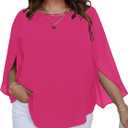 SCOMCHIC Plus Size Blouses for Women Summer Chiffon 3/4 Sleeve Tunic Tops Dressy Scoop Neck Casual Loose Flowy Shirts X-Large Plus