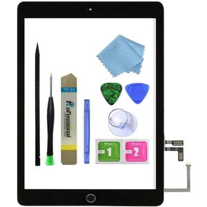 for Black iPad 5 2017 9.7 inch A1822, A1823 Touch Screen Digitizer Assembly Replacement with Home Button, Camera Bracket, Pre-Installed Adhesive, Tool Repair Kit