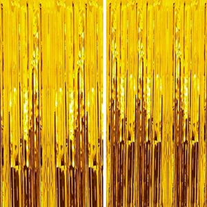 Dazzle Bright 6 Pack Backdrop Curtain, 3FT x 8FT Metallic Tinsel Foil Fringe Curtains Photo Booth Background for Baby Shower Party Birthday Wedding Engagement Bridal Shower (Gold)