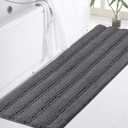 Turquoize Plush Chenille Bath Rug, Gray, Large (47 x 17"), Non-Slip, Washable, Water Absorbent & Soft, For Bathroom Floor