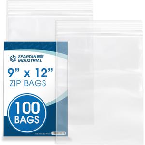 Spartan Industrial - 9" X 12" (100 Count) 2 Mil Clear Reclosable Zip Plastic Poly Bags with Resealable Lock Seal Zipper