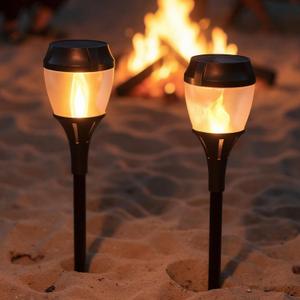 FoxFlame Solar Path Lights Outdoor Waterproof-Realistic Flickering LED Flame,IP65 Pathway Lights Solar Powered Warm Light for Garden and Walkways,Ground Stake Included for Easy Setup(2 Pack)