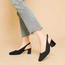 Women's Knit Slingback Heels Pumps with Adjustable Ankle Strap Fashion Breathable Closed Square Toe Chunky Heel Mules Sandals Work Office Wedding Dressy Shoes (Black) Size: 37
