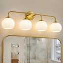 Frosted Bathroom Vanity Light: Brushed Gold 4 Lights Bathroom Lighting Fixtures Over Mirror - Vintage Wall Lights with Milky White Ribbed Glass for Living Room Hallway