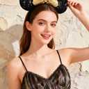 A Miaow 3D Black Mouse Sequin Ears Headband MM Glitter Butterfly Hair Clasp Park Supply Adults Women Girls Photo Accessory (Black and Golden)