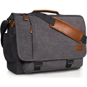 ESTARER Men Messenger Bag 17-17.3 Inch Laptop Bag Water-resistant Canvas Computer Shoulder Bag Briefcase for Work College Travel, Grey
