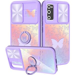 for Samsung Galaxy S20 Fe 5G Phone Case with Slide Camera Cover, Butterflies Cases for Galaxy S20 Fe with Ring Holder, Butterfly Stylish Aesthetic Designer Slim Protective Cover for S20 Fe