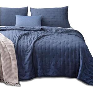 Ultra Soft Quilt-Coverlet-Bedspread-Blanket-Set Machine Washable, Lightweight All Season, Nostalgic Design - Solid Color Bedding Sets (Twin Size + 2 Pillowcase Shams, Blue)