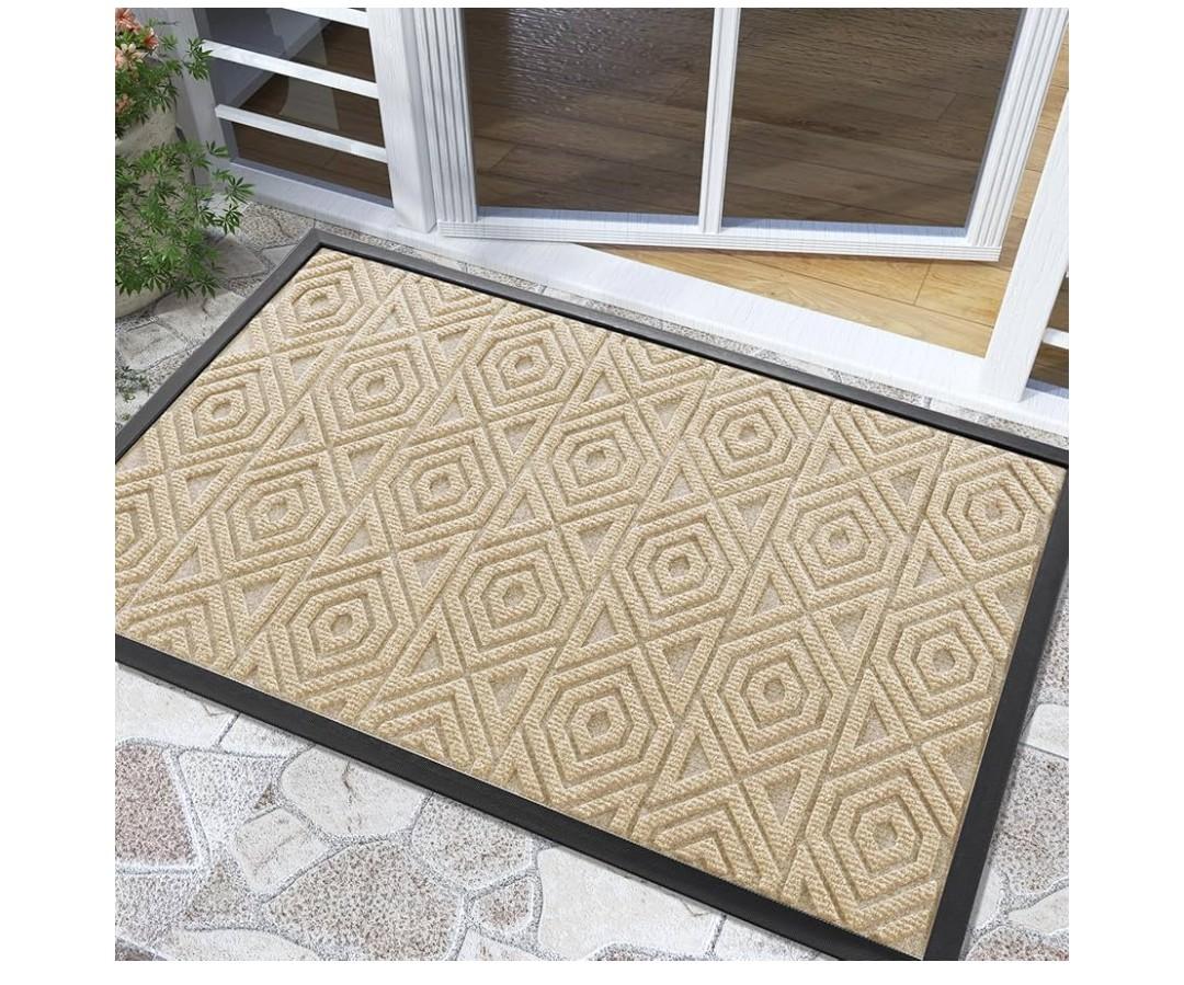 Yimobra Door Mat, Outdoor Indoor Entrance Welcome Mat, Heavy Entry Front Door Mat, Stain & Fade Resistant, Low Profile, Sturdy Rubber, Easy Clean Patio Floor Mat, Waterproof, 36 x 24, Light Beige