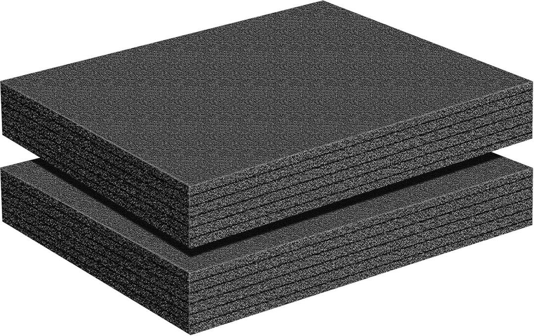Treela 2 Pcs Customizable Polyethylene Foam Sheets 16x12x2" Black Thick Cuttable Foam Padding Inserts for Cases, Polyethylene Block Sheet for Packing Toolbox Storage and Craft Pad