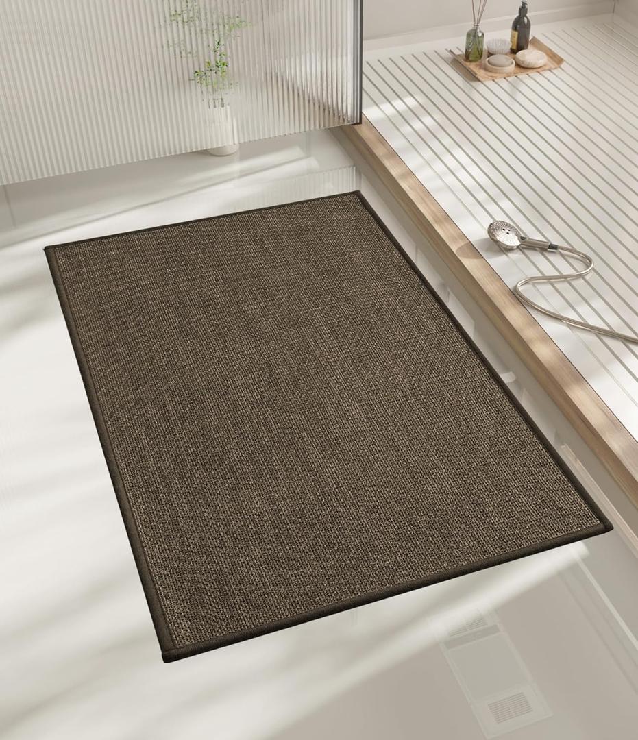 Chakme Bathroom Rugs Mat 24x17, Ultra Thin Non Slip Bath Mat Small Quick Dry Absorbent Bath Mat for Bathroom Floor, (Brown, 24"x17")