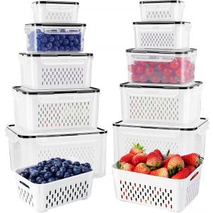 Freshmage Fruit Storage Containers for Fridge with Removable Colander, Airtight Food Storage Container, Dishwasher Safe Produce Saver for Refrigerator, Keep Berry Fruit Fresh Longer 6 pcs Large Clear