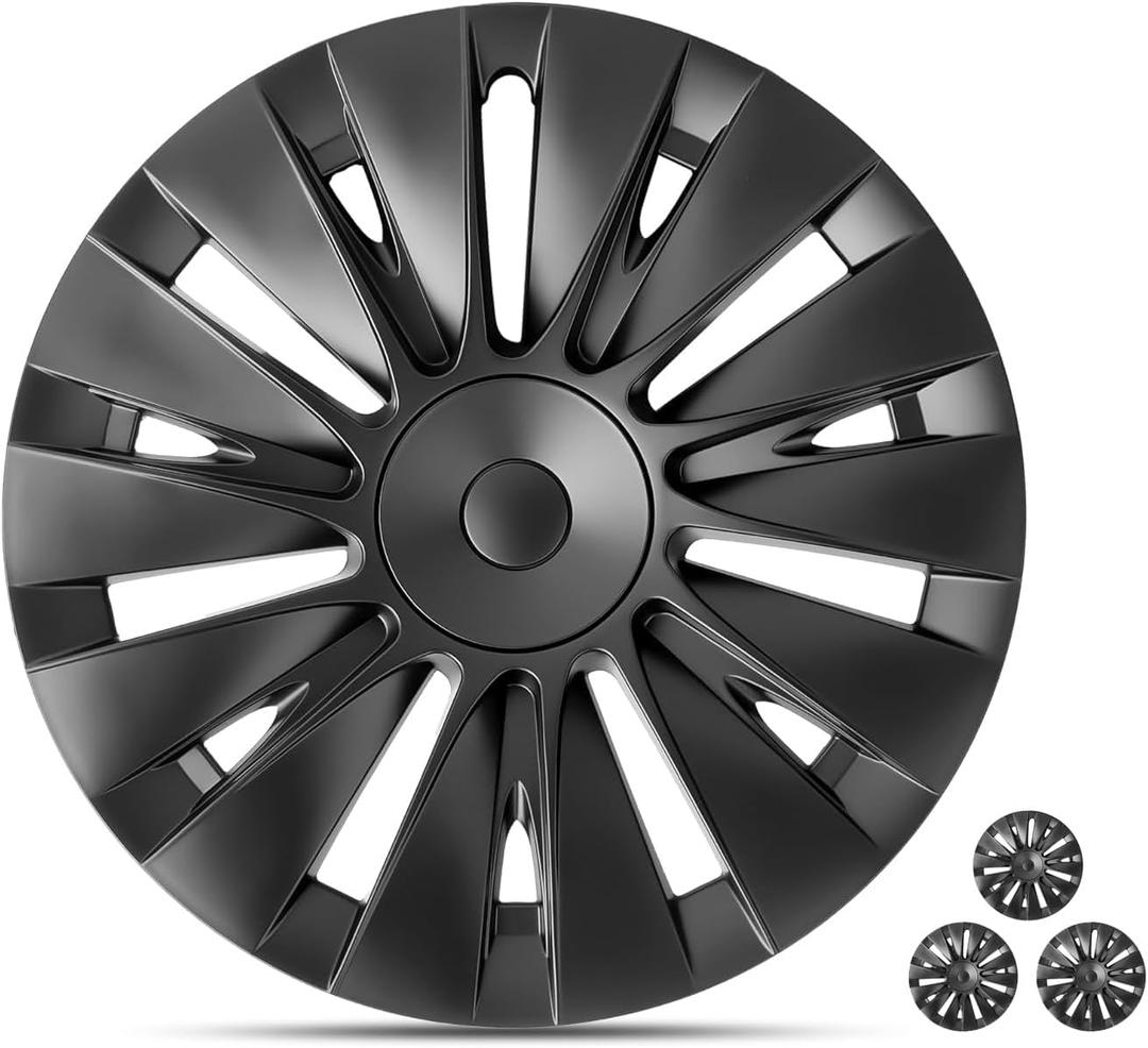 Wheel Covers for 2024 Tesla Model Y 19 Inch Hubcaps Matte Black Wheel Cover Replacement Hubcap Accessories Gemini Rim Protector Hub Caps Compatible with 2021 2022 2023 2024 Model Y Pack of 4