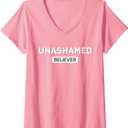 Womens Unashamed Believer Christian Faith V-Neck T-Shirt, S