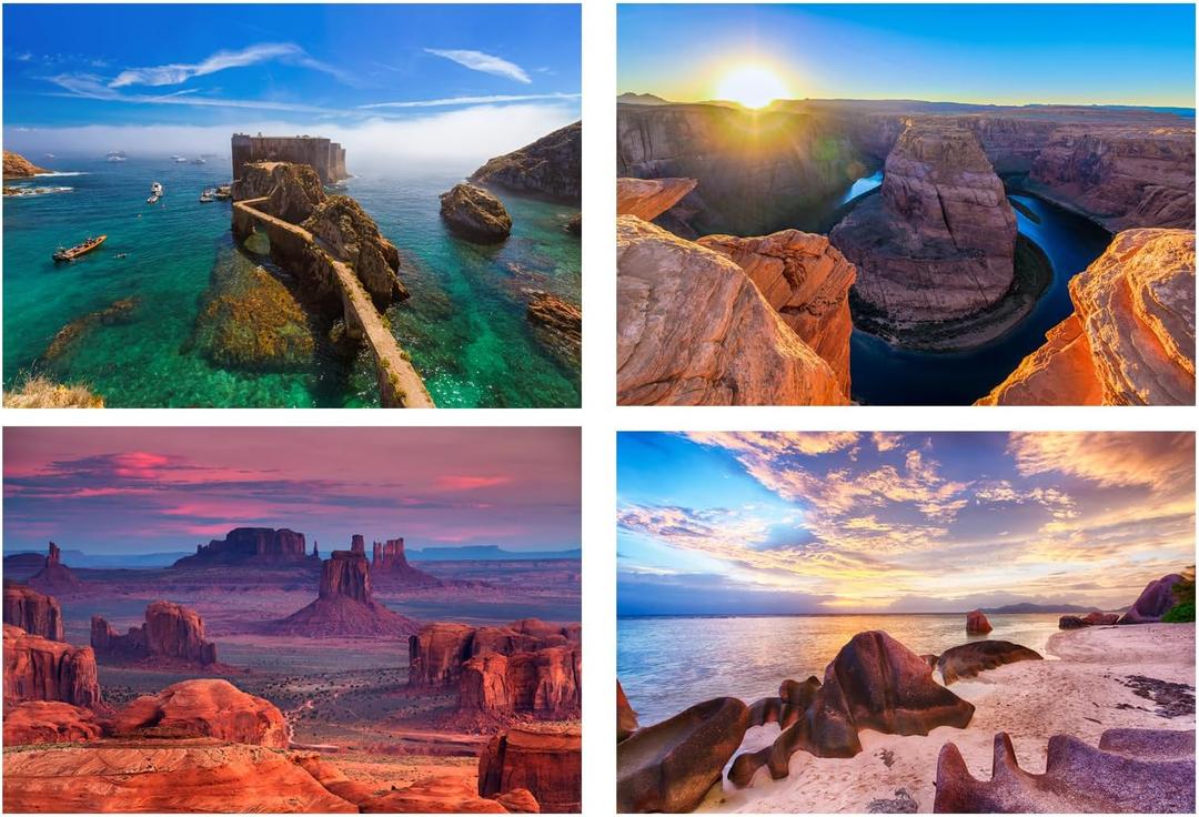 Small Jigsaw Puzzles for Adults Challenging Puzzle Small Puzzles Mini Jigsaw Puzzles for Teens 150 Pieces Micro Tiny Puzzle Mountains Landscape Beach Scenery Travel Puzzles 6 x 4 inch 4 Packs