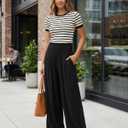 Zylioo Tall Womens Pants Wide Leg Palazzo Pants Elastic Waist Baggy Long Inseam Summer Lounge Beach Bottoms with Pockets (Black, M)