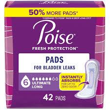 Poise Incontinence & Postpartum Pads for Bladder Leaks, 5 Drop Maximum Absorbency, Long Length, 42 Count, Packaging May Vary Poise Incontinence & Postpartum Pads for Bladder Leaks, 5 Drop Maximum Absorbency, Long Length, 42 Count, Packaging May Vary