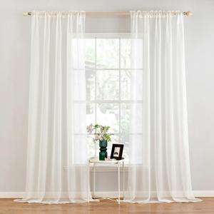 MIULEE 2 Panels Solid Color Sheer Window Curtains Elegant Window Voile Panels/Drapes/Treatment for Bedroom Living Room (54 X 120 Inches Ivory)