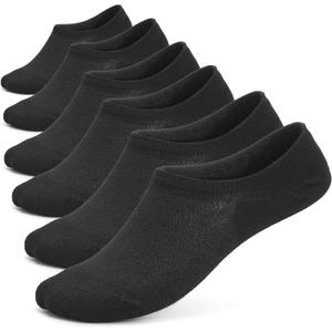 Leotruny Womens 6 Pairs Bamboo Mesh Design Low Cut Non Slip No Show Socks (9.5-12, C01-black)