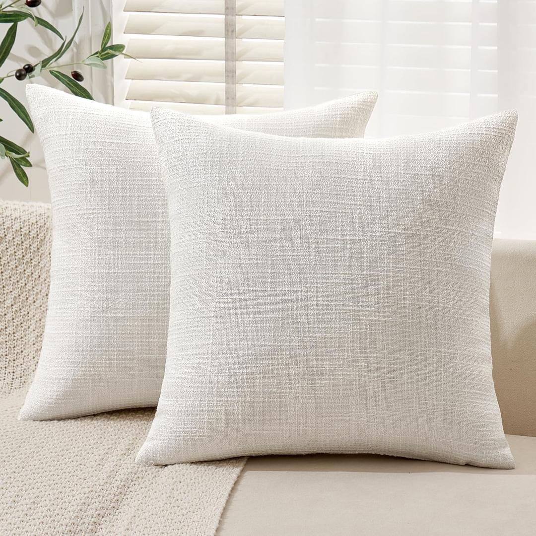 MIULEE Juego de 2 fundas de almohada de lino de arpillera de 18 x 18 pulgadas, fundas de almohada decorativas de color blanco puro, fundas de almohada modernas de granja suaves para sof, dormitorio,