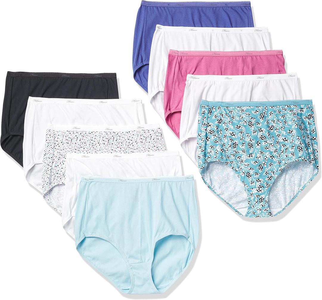 Hanes Women's Brief Underwear Pack, High-waisted Cotton Brief Panties, 10-pack (Colors May Vary) (6, Solid/Print Mix)