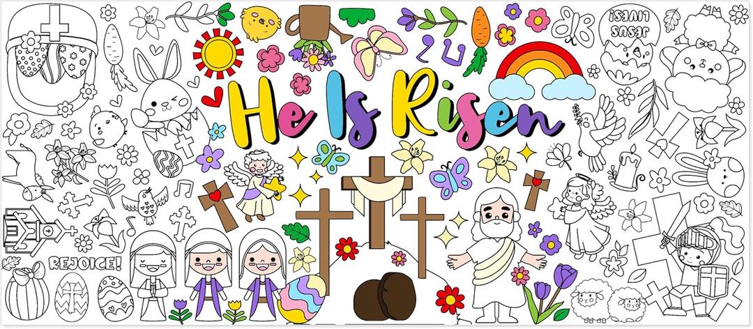 Easter He is Risen Giant Coloring Poster for Kids Huge Religious Theme Blank Paper Banner Large Coloring Table Cover for Classroom Home Party DIY Art Craft Activity Supplies Favor 55 x 23.6 in, Onesize