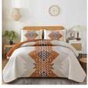 Dintszyayue Boho Queen Quilt Set 3 Pieces Aztec Texture Bedspread Coverlet Set Bohemian Quilt Bedding Set Microfiber Lightweight Bed Cover for All Seasons (Terracotta, 90"×96")