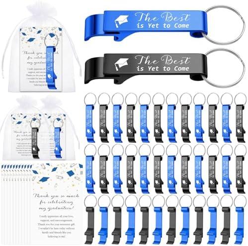 Jingmore 50 Sets Graduation Party Favors Bulk Class of 2025 Graduation Gifts Grad Cap Bottle Opener Keychain with Thank You Cards Class of 2025 Reunion Souvenirs Favors for Guests (Blue,Black)