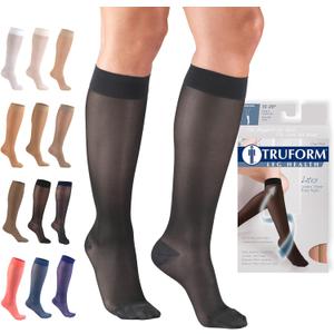 Truform Sheer Compression Stockings, 15-20 mmHg, Women's Knee High Length, 20 Denier, Charcoal, Small