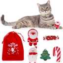 KOOLTAIL Christmas Cat Catnip Toys, 4 Pack Durable Soft Santa Claus Christmas Tree Candy Toy Filled with Natural Catnip, Interactive Bite Resistant Chew Teeth Cleaning Gift for Indoor Cats Kitten (Red)