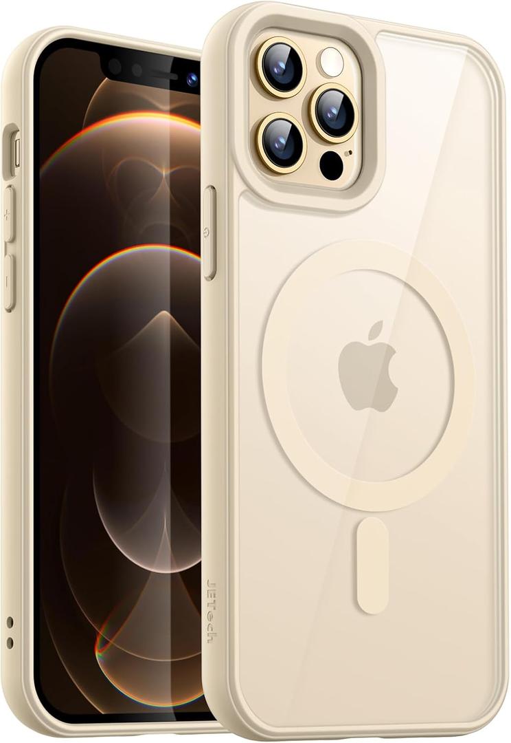 JETech Magnetic Case for iPhone 12/12 Pro 6.1-Inch Compatible with MagSafe, Shockproof Phone Bumper Cover, Solid Color Matte TPU Frame, Anti-Scratch Clear Back (Gold)