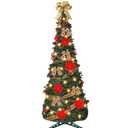 Umigy 6ft Pop Up Christmas Tree with Lights, Prelit Collapsible Christmas Tree with 200 Warm Lights Decorated Red Gold Ball Ornaments Bows Ribbons for Holiday Xmas Home Party Decor