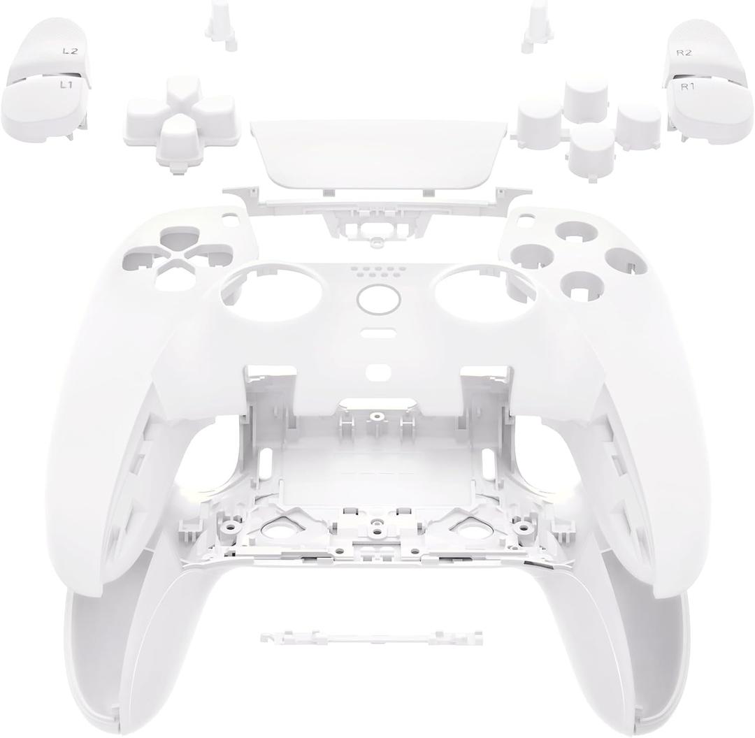 eXtremeRate Full Set Shell with Buttons Touchpad Cover Compatible with ps5 Edge Controller, White Custom Replacement Decorative Trim Shell Front Back Plates Compatible with ps5 Edge Controller