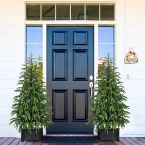 Set of 2 Artificial Norfolk Pine Tree, 4 ft Realistic Christmas Tree, Fake Potted Plants for Front Porch Outdoor Indoor Garden Christmas Decor(2 PCS, 4ft)