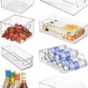 iDesign 8-Piece Fridge or Pantry Storage Bins with Plastic Water Bottle Organizer for Kitchen, Clear