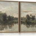 2Pcs Framed Canvas Wall Art Countryside Artwork Prints Landscape Posters Gallery Retro Classic Nature Pictures Home Decor Living Room Bedroom Office Farmhouse 12X16 Inch Ready to Hang (16L" x 12W")