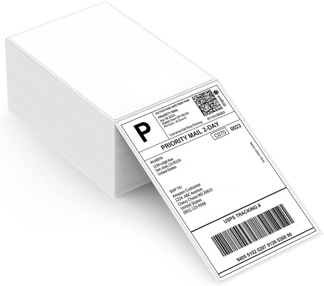 MUNBYN Thermal Direct Shipping Label (Pack of 500 4x6 Per Fanfold Labels) - Commercial Grade (White)